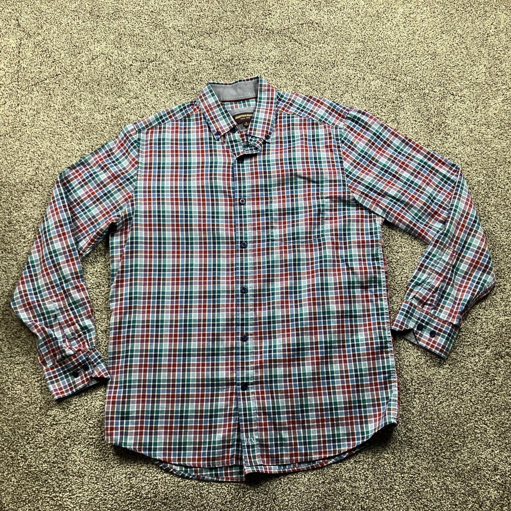 Johnston Murphy Shirt Adult Medium‎ Plaid Check Button Down Preppy Mens